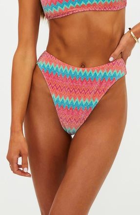 Beach Riot Amarie Metallic High Waist Bikini Bottoms in Strawberry Ice Chevron at Nordstrom, Size X-Large