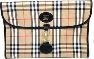 Burberry Beige Canvas Leather Clutch Bag (Pre-Owned)
