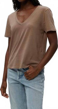 Michael Stars Daria Just Cotton Short Sleeve V In Cobblestone