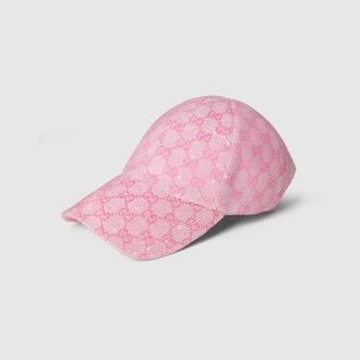 Gucci GG Canvas Baseball Hat With Crystals, Pink