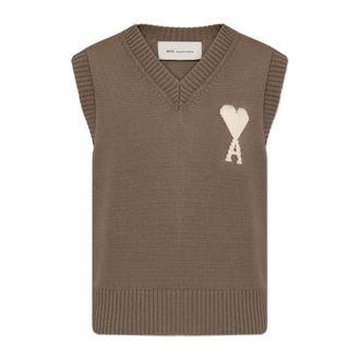 Ami V-neck Knitwear, female, Brown, Size: XS V-neck Vest
