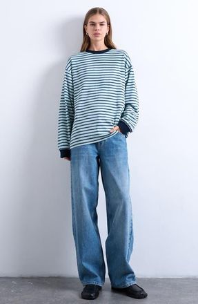 Topshop Slouchy Skater Cotton T-Shirt in Medium Blue at Nordstrom, Size X-Small