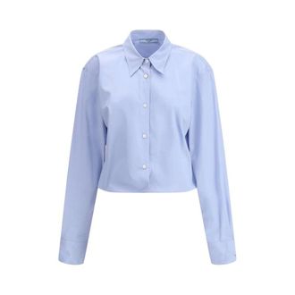 Prada Shirts, female, Blue, Size: XS Cropped Poplin Shirt