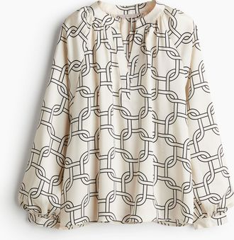 H&M Bluse mit Ballon&auml;rmeln - Cremefarben/Gemustert