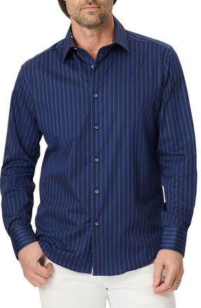 Robert Graham Quiet Glory Stretch Cotton Button-Up Shirt in Navy at Nordstrom, Size Xxx-Large