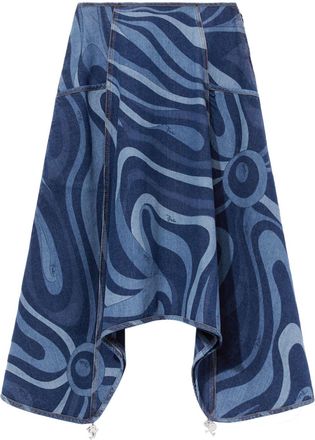 Pucci Marmo-print denim skirt - women - Elastane/Cotton - 42 - Blue