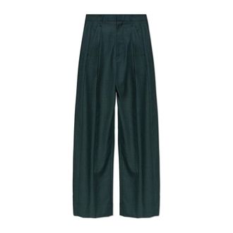 Victoria Beckham Ethel Trouser - Dames - Wijde Broeken - Groen - XS - Wol - Broeken