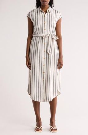 August Sky Stripe Cap Sleeve Shirtdress in Natural at Nordstrom Rack, Size Medium