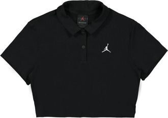Nike Jordan Cropped Ribgebreide Polo - Dames - Sportshirts - Zwart - M - Katoen - Fitness