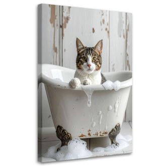 Feeby Impresi&oacute;n De Imagen, Gato Sentado En Una Ba&ntilde;era Con Espuma Beige, 80x120