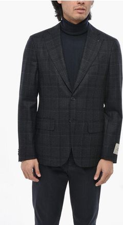 Corneliani CC COLLECTION Virgin Wool Check 2-Buttons Blazer with Flap P size 52