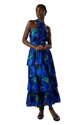 Coast Tiered Halter Tie Neck Maxi Dress in Blue at Nordstrom, Size 10