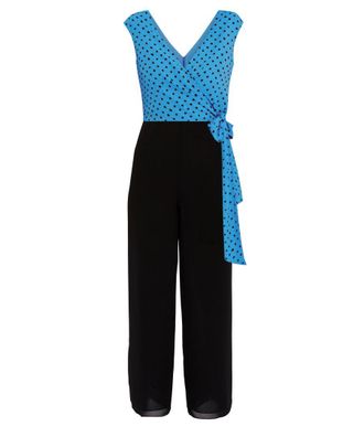 Gina Bacconi Womens Milana Chiffon Jumpsuit With Spot Bodice - Blue - Size 10 UK