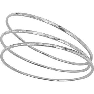 Adornia Set of 3 Hammered 14K Gold Plated Bangle Bracelets in Silver at Nordstrom Rack