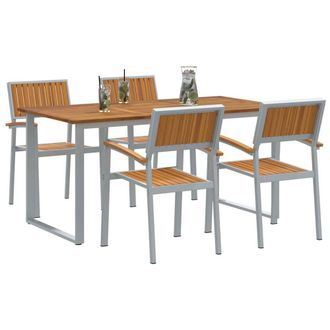 Berkfield Home Lush Garden Dining Set Set of 5 Grey & Wood Tone Metal & Wood