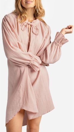 Sunday Citizen Ruffle Long Sleeve Cotton Muslin Chemise in Peach Powder at Nordstrom, Size X-Large