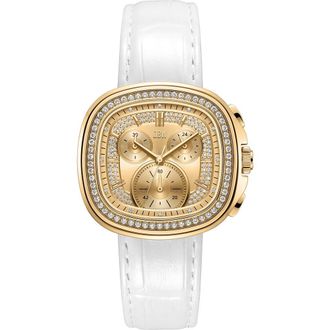 JBW Coast Chronograph Leather Strap Watch, 22mm x 42mm in Gold/White at Nordstrom