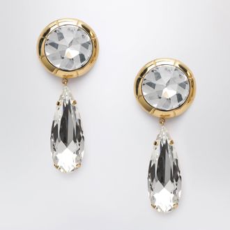 Alessandra Rich Round clip-on gold-tone metal earrings with crystal pendant