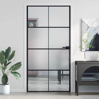 vidaXL Puerta Interior Delgada Negra Vidrio Y Aluminio 102,5x201,5 Cm Vidaxl