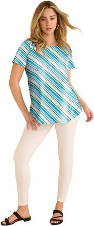 Roaman's Plus Size Ultimate Cotton Crewneck Short Sleeve Swing Tee in Turq Diagonal Stripe at Nordstrom, Size Medium