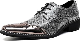 Generic Mens Oxford Dress Shoes Leather Modern Formal Dress Lace-up Shoes for Male Prom Wedding Party Derby Shoe (Silver,8.5)