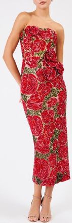 Helsi Victoria Sequin Floral Strapless Dress in Rose Red at Nordstrom, Size Xx-Large