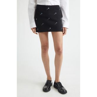 Rier Walker Floral Embroidered Wool Miniskirt in Black Flowers Felted at Nordstrom, Size X-Small