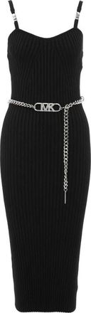 Michael Kors Geribde Viscose Bustierjurk met Ceintuur - Dames - Casual kleedjes - Zwart - L - Polyester - Kleedjes