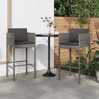 vidaXL Taburetes De Cocina Con Cojines 2 Unidades Rat&aacute;n Sint&eacute;tico Gris Vidaxl