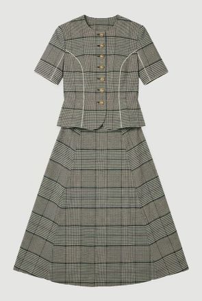 Karen Millen Womens Petite Tailored Check Peplum Belted Mini Dress - Monochrome Multi - Size 12 UK