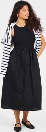 Brave Soul Vestito midi in misto popeline e jersey a coste nero