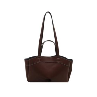 Generic Solid Color Leather Handbag Women Single Shoulder Tote Bag, Large Capacity Commuting Set Handbags Shopping Cross Body Bags(Coffee)