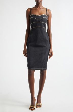 Versace Studded Fitted Denim Dress in Black at Nordstrom, Size 10 Us