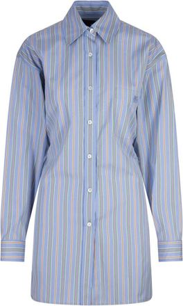 Etro Blauw Gestreept Shirt met Knoopdetail op de Rug - Dames - Overhemden - Blauw - XS - Overhemden