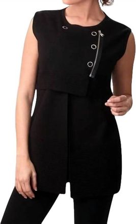 Angel Side Snap & Zip Long Vest In Black