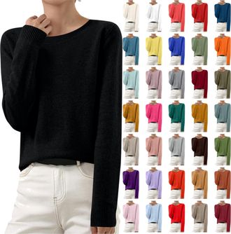 Generic Womens Jumpers Solid Ribbed Long Sleeve Autumn Womens Sweater Casual Loose Ladies Tops Pullover Warm Trendy Womens Cardigan Knitted Cotton Soft Ladies