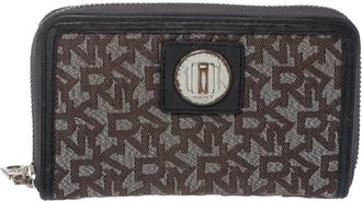 DKNY Dkny Brown/black Monogram Canvas And Leather Zip Around Wallet