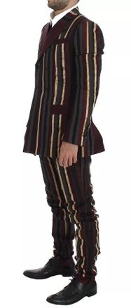 Dolce & Gabbana Mens Multicolor Striped Runway 3 Piece Slim Fit Vest Suit Nylon