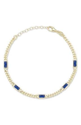 Sphera Milano 14K Gold Plate Sterling Silver Curb CZ Station Bracelet in Gold/Blue at Nordstrom Rack