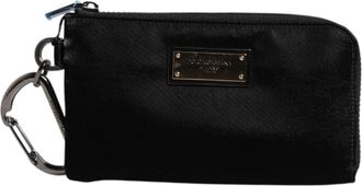 Dolce & Gabbana Zwarte Nylon Logo Plaque Sleutelhanger Pouch Clutch Bag