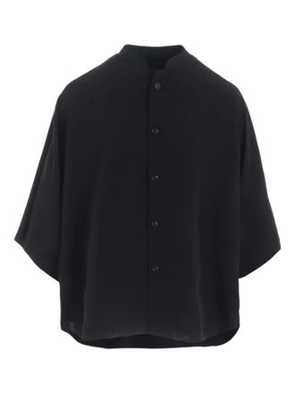 Yohji Yamamoto mandarin-collar short-sleeve shirt - women - Triacetate/Polyester - 2 - Black