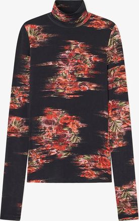 Ganni Black Floral Jersey Turtleneck - Size 32 Viscose