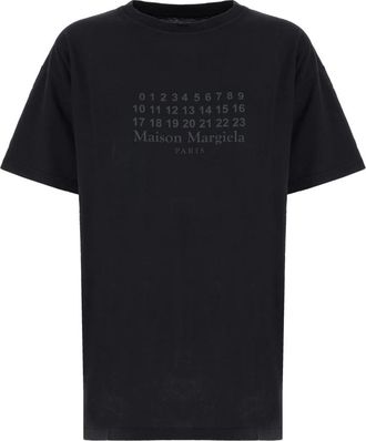 Maison Margiela Tops, Dames, Zwart, L, Katoen, Logo T-shirt