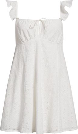 BP. Eyelet Embroidery Flutter Sleeve Minidress in White Blanc at Nordstrom, Size Xx-Small