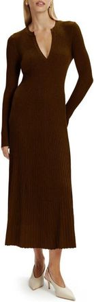 Bardot Hattie Long Sleeve Rib Maxi Sweater Dress in Chocolate at Nordstrom, Size X-Large