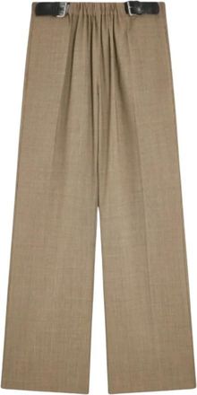 Semicouture Delia Wijde Broek - Dames - Wijde Broeken - Beige - S - Wol - Broeken