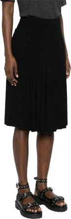 Chanel 90S Black Wool High-Waist Pleated Flared Skirt, Size It; 42 (Authentic Pre-Loved)