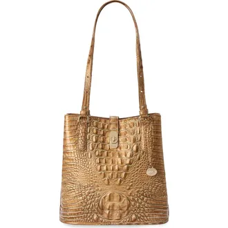 Brahmin Fiora Croc Embossed Leather Bucket Bag in Driftwood at Nordstrom