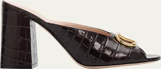 Valentino Garavani 95mm VLogo Croc-Embossed Leather Mules