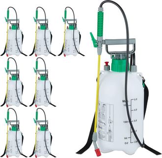 Relaxdays Relaxdays - 2 Fumigadoras Pulverizador 5 Litros, A Presi&oacute;n, Rociador Jard&iacute;n, Manguera Y Lanza, 3 Bar, 44cm, Pl&aacute;stico, Blanco